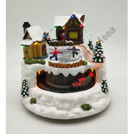 Polyresin Christmas Village With Moving Train