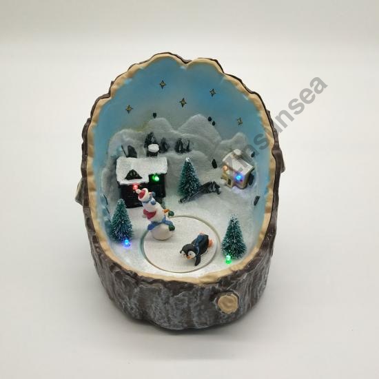 Christmas Village With Rotation Snowman